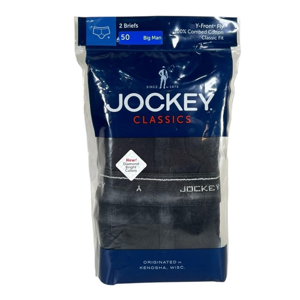 Jockey Mens White Y-Front Fly 100% Cotton Classics 2 Pack Big Man Briefs Size 50